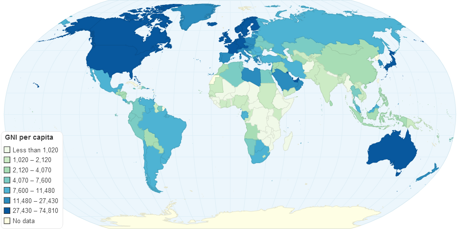 Global GNI per capita, PPP(current international US$) in 2004