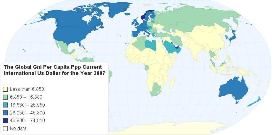 THE GLOBAL GNI PER CAPITA, PPP ( CURRENT INTERNATIONAL US $) FOR THE YEAR 2007