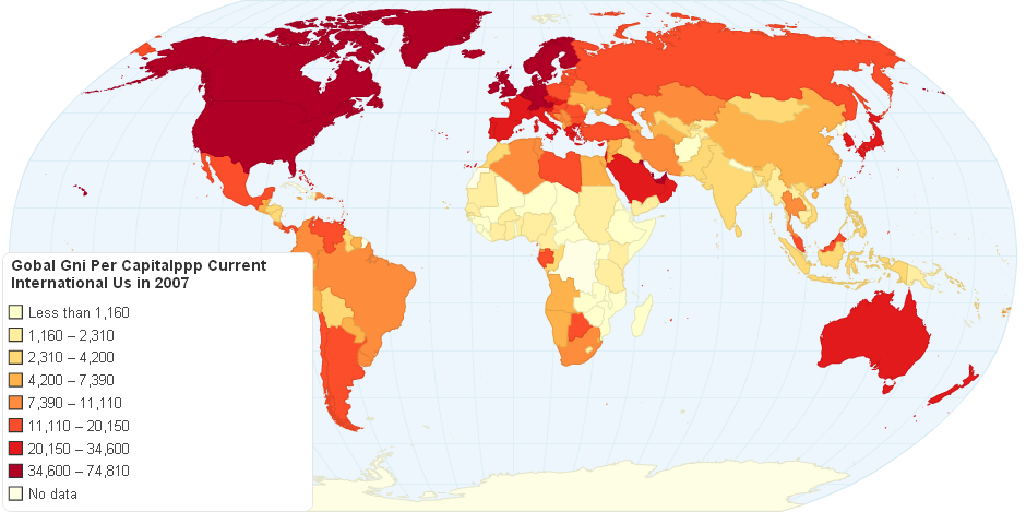 GOBAL GNI PER CAPITAL,PPP (CURRENT INTERNATIONAL US $) FOR THE YEAR 2007