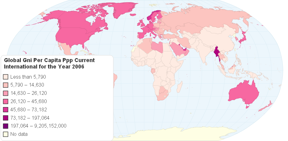 Global GNI Per Capita PPP Current International for the Year 2006