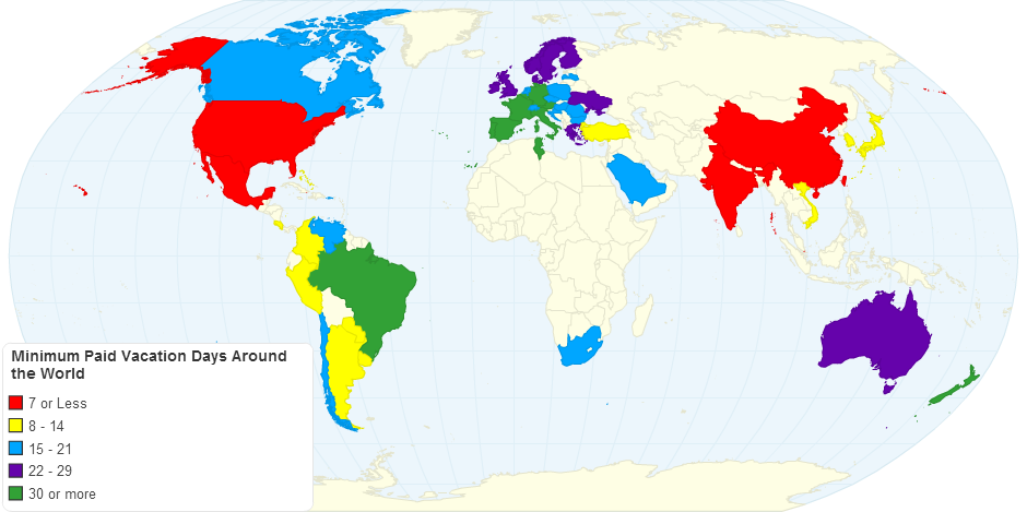 Minimum Paid Vacation Days Around the World