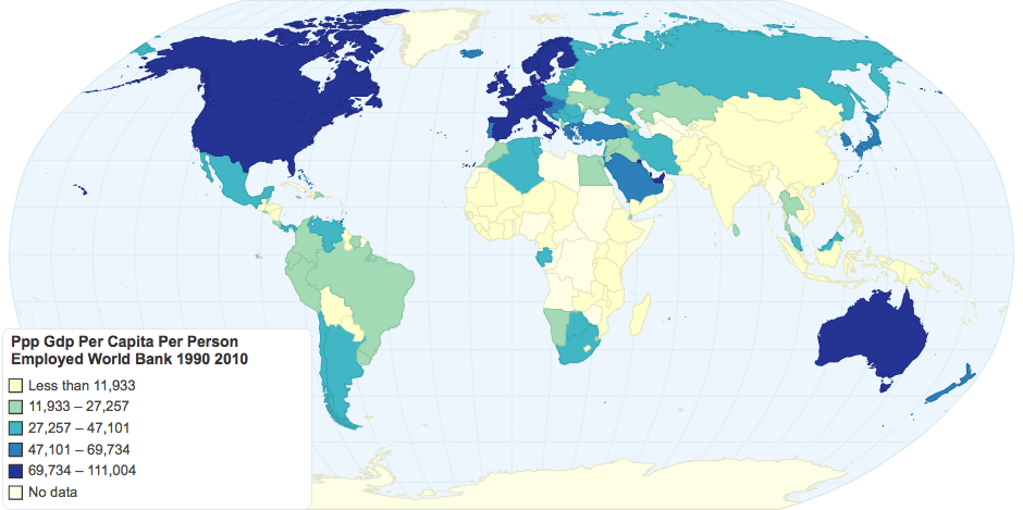 Ppp Gdp Per Capita Per Person Employed World Bank 1990 2010