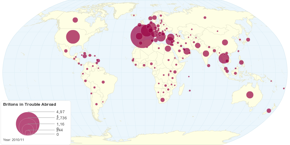 Where Are Britons Most Likely to Get into Trouble Abroad: 2010/11