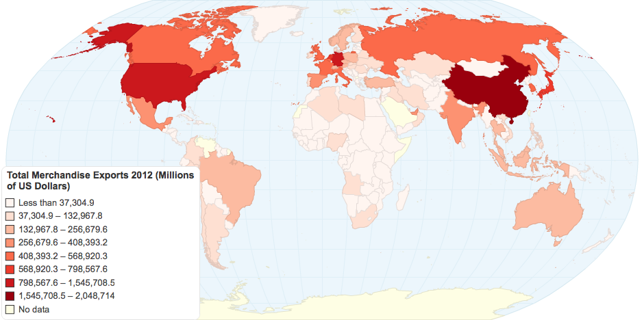 Total Merchandise Exports 2012 (Millions of US Dollars)