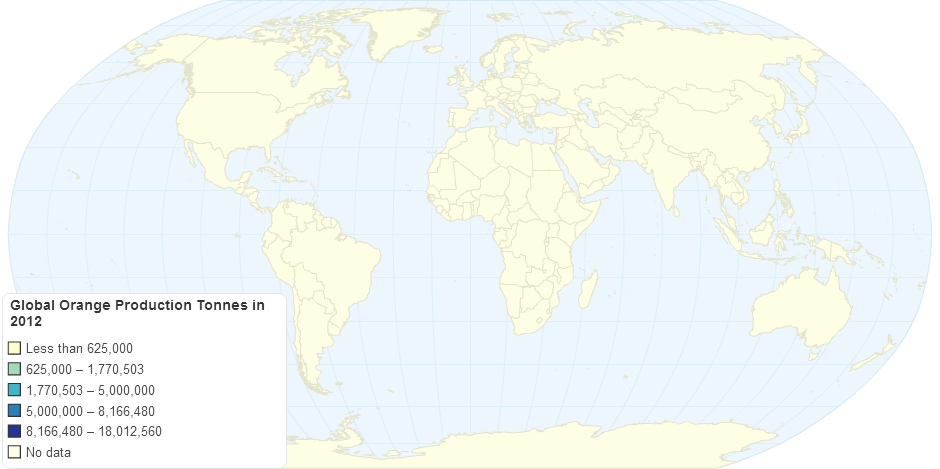 Global Orange Production Tonnes in 2012