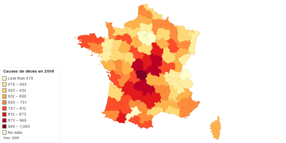 Causes de décès en 2008 : comparaisons départementales France