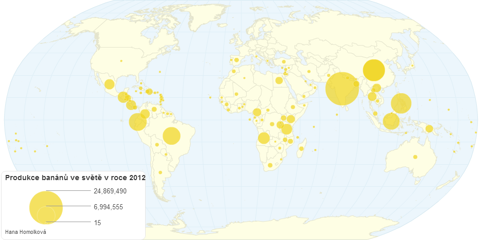 Produkce banánů ve světě v roce 2012
