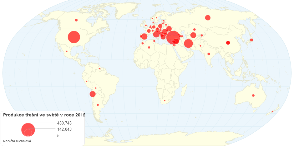 Produkce třešní ve světě v roce 2012