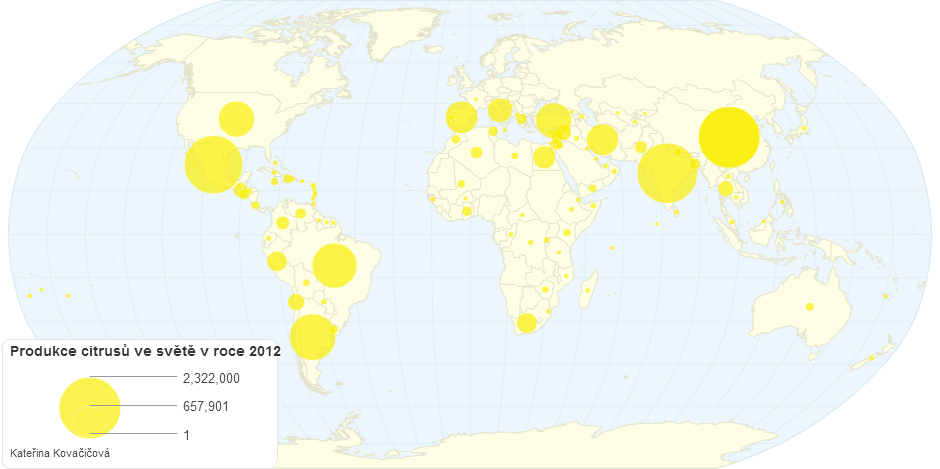 Produkce citrusů ve světě v roce 2012