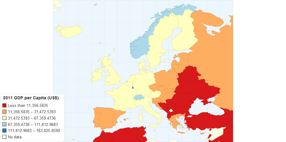 2011 GDP per Capita of European Countries