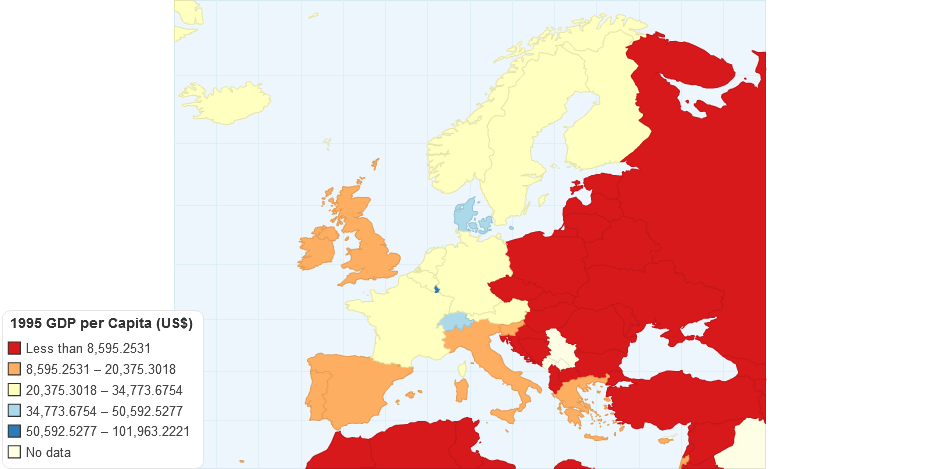 1995 GDP per Capita of European Countries