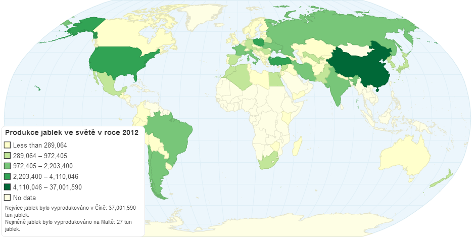 Produkce jablek ve světě v roce 2012
