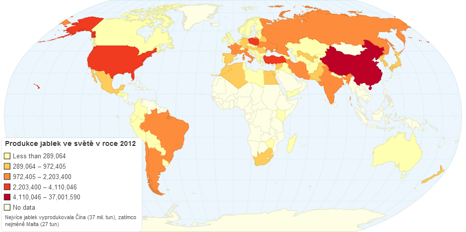 Produkce jablek ve světě v roce 2012