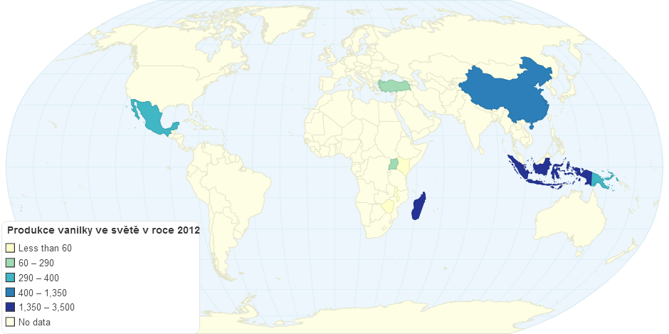 Produkce vanilky ve světě v roce 2012
