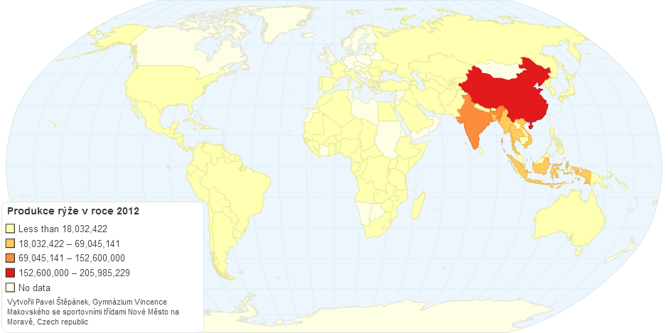 Produkce rýže v roce 2012
