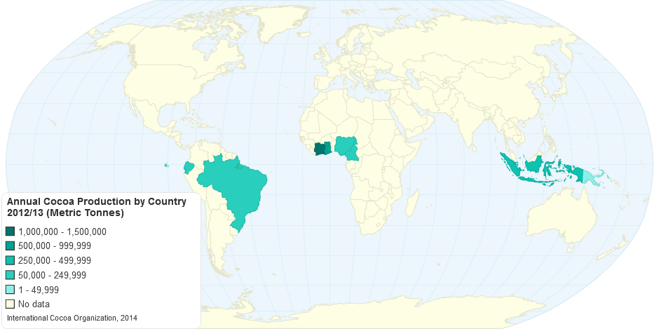 Annual Cocoa Production by Country 2012/13 (Tonnes)