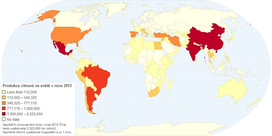 Produkce citronů ve světě v roce 2012