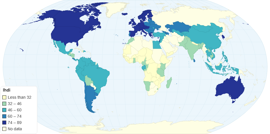 United Nations Human Development Index, corrected for inequality (IHDI)