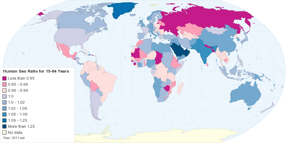 Worldwide Human Sex Ratio for 15 64 Years 