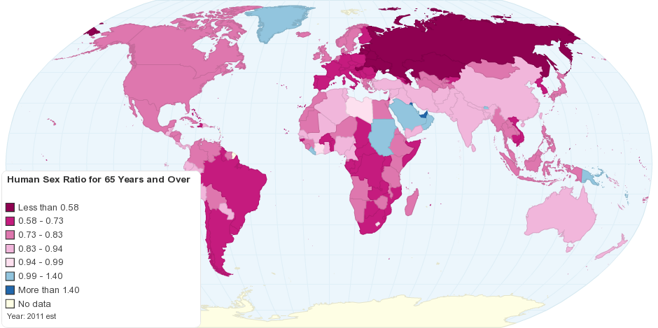 Worldwide Human Sex Ratio For 65 Years And Over 2447