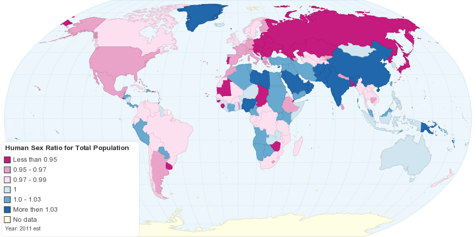 Worldwide Human Sex Ratio for Total Population