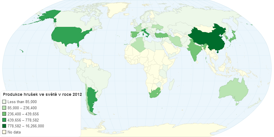 Produkce hrušek ve světě v roce 2012