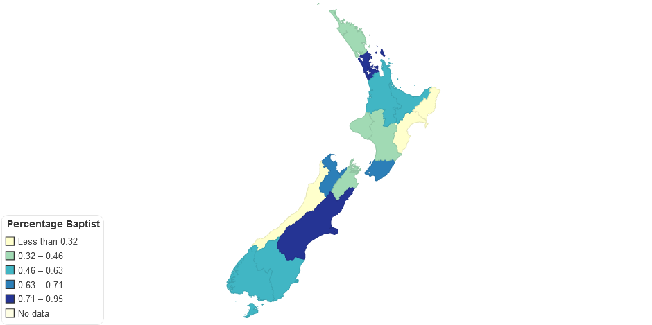 Percentage Baptist by Region - Census 2006