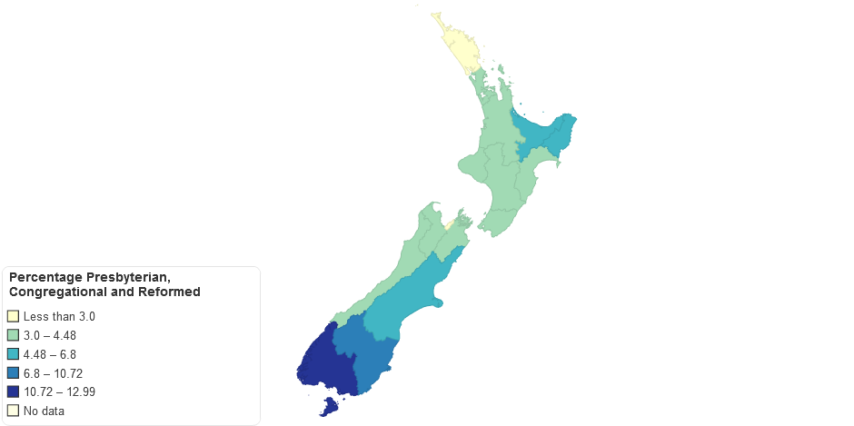 Presbyterian, Congregational and Reformed Affiliation -  2006 Census