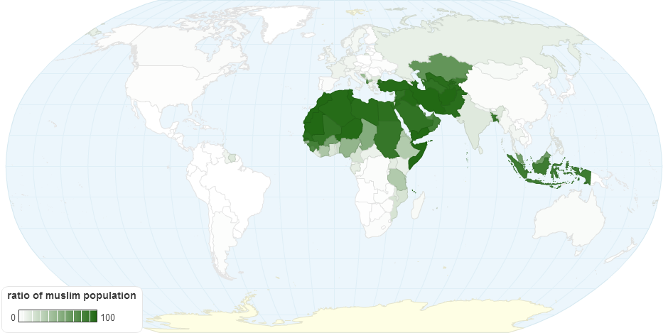 Percentage and Size of Muslim Population by Country
