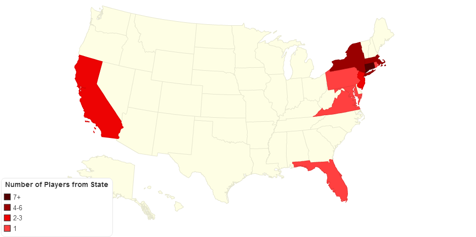 Trinity Baseball Team Home State Breakdown