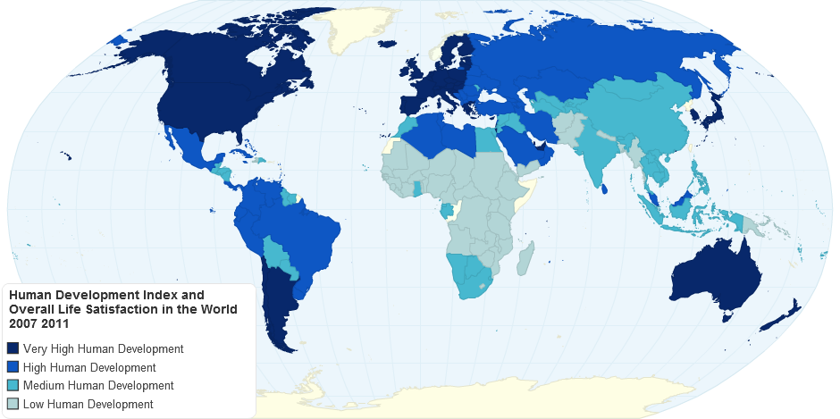 World Human Development Index in 2013 and Overall Life Satisfaction in 2007 2011