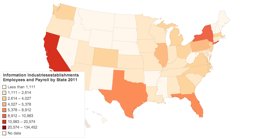 Information Industriesestablishments Employees and Payroll by State 2011