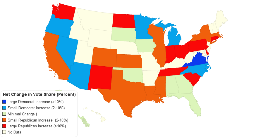 Net Change in Survey Respondent Vote Share by State in the 2008 Presidential Election