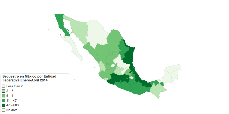 Secuestro en Mexico por entidad federativa enero-abril 2014