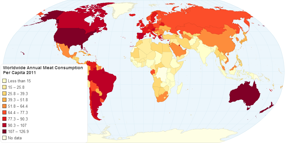 Worldwide Annual Meat Consumption Per Capita 2011