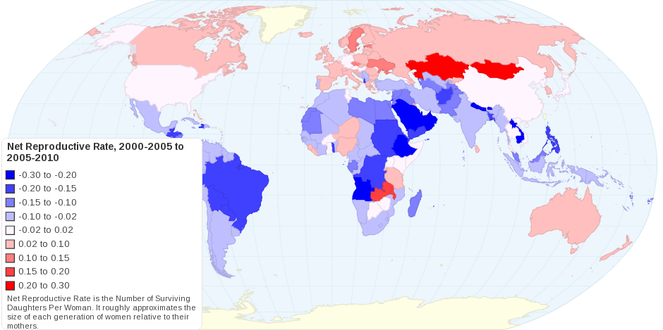 Change in Net Reproductive Rate between 2000-2005 and 2005-2010