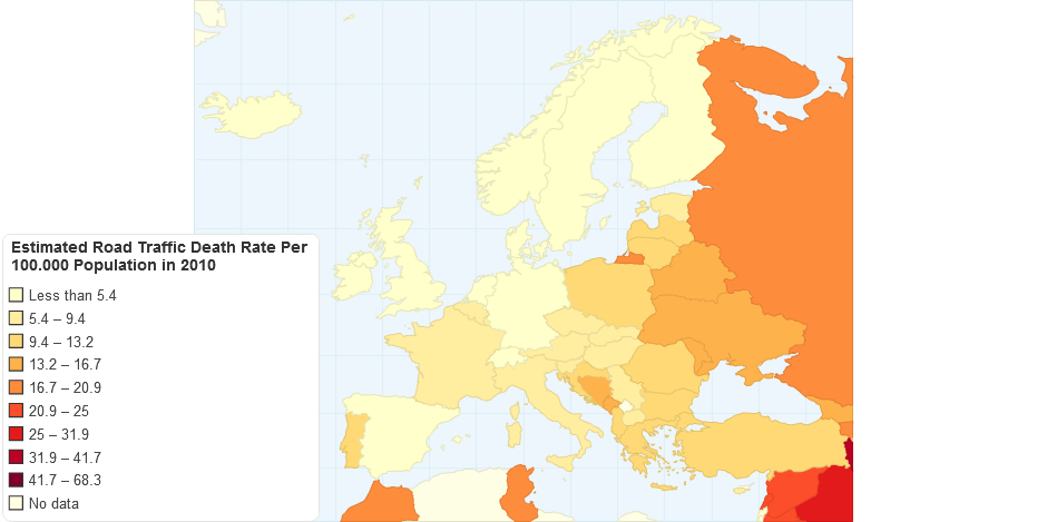 Estimated Road Traffic Death Rate Per 100,000 Population in 2010