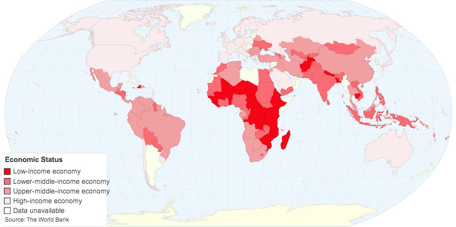 Map of Developing and Developed Countries (as determined by GNI per capita)
