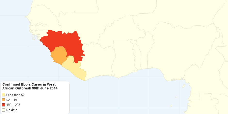Confirmed Ebola Cases in West African Outbreak 30th June 2014