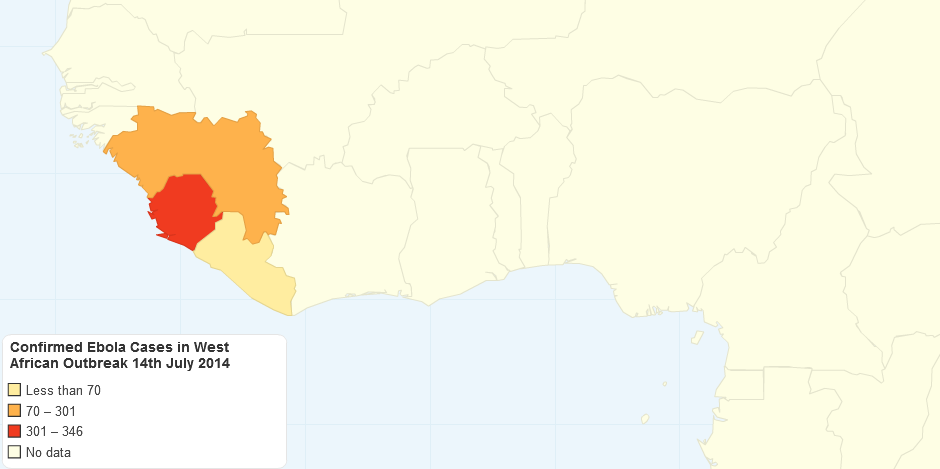 Confirmed Ebola Cases in West African Outbreak 14th July 2014