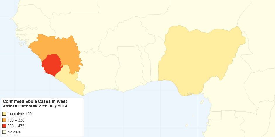 Confirmed Ebola Cases in West African Outbreak 27th July 2014