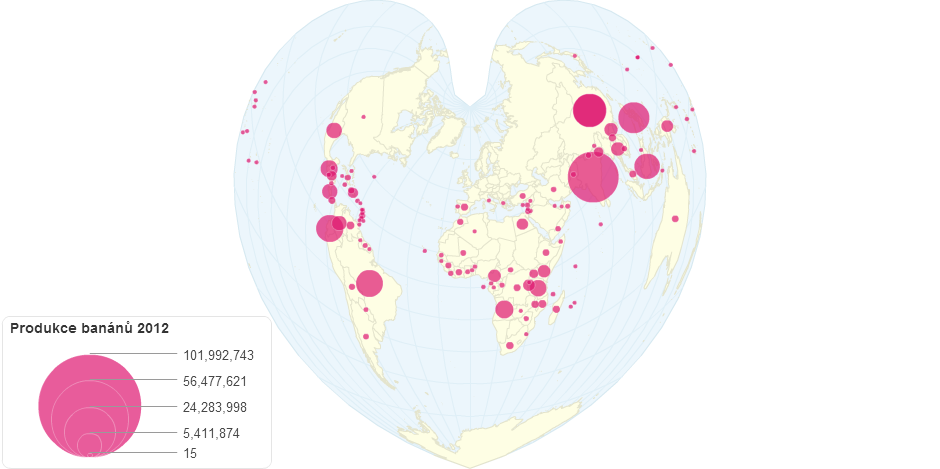Produkce banánů v roce 2012 ve světě (BŽ)
