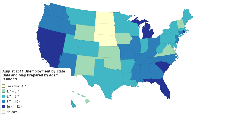 August 2011 Unemployment by State Data and Map Prepared by Adam Osmond