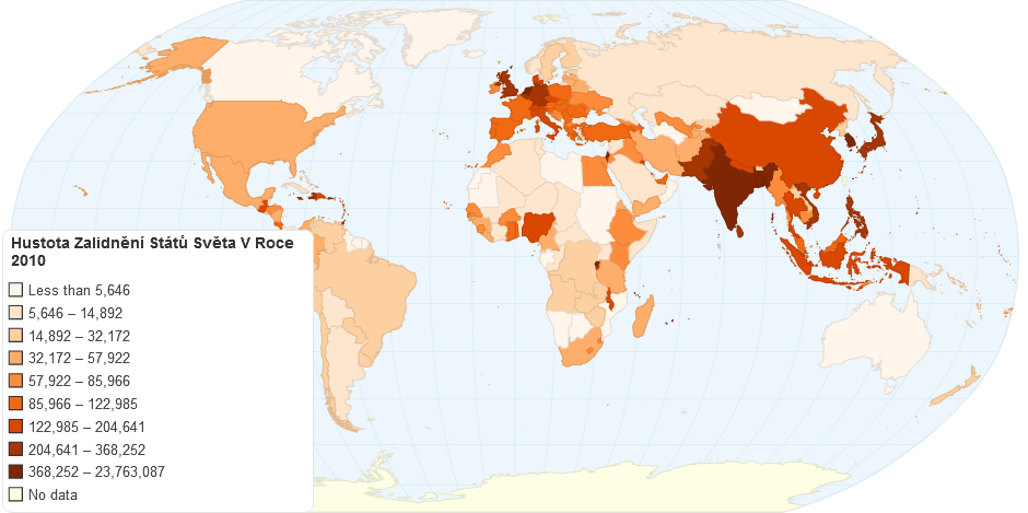 Hustota Zalidnění Států Světa V Roce 2010