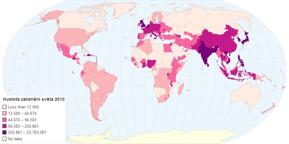 Hustota zalidnění světa 2010
