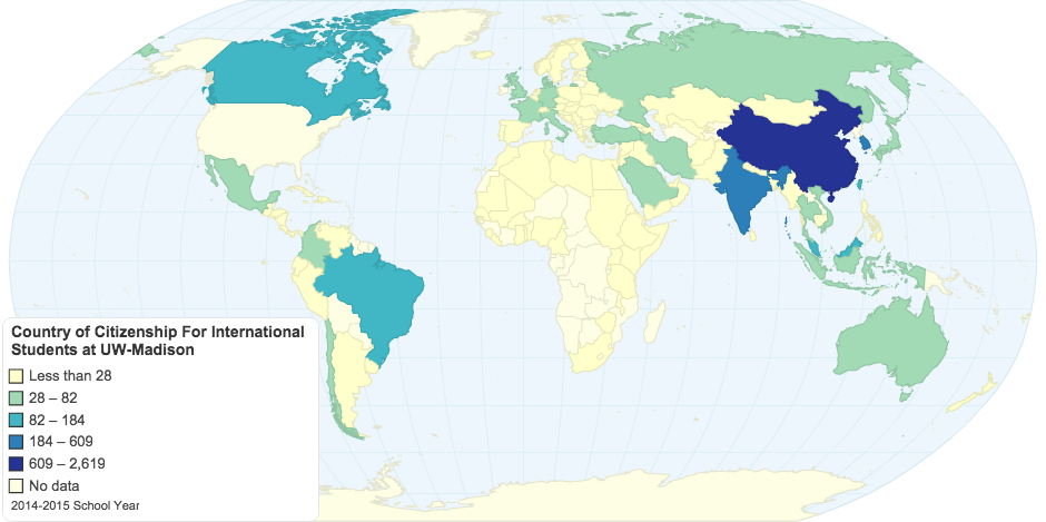 Country of Citizenship For International Students at UW-Madison