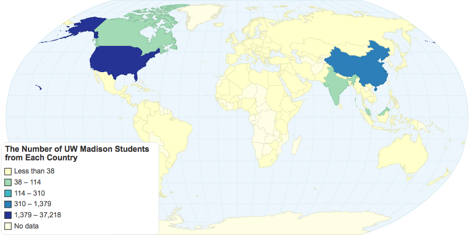 The Number of UW-Madison Students from Each Country