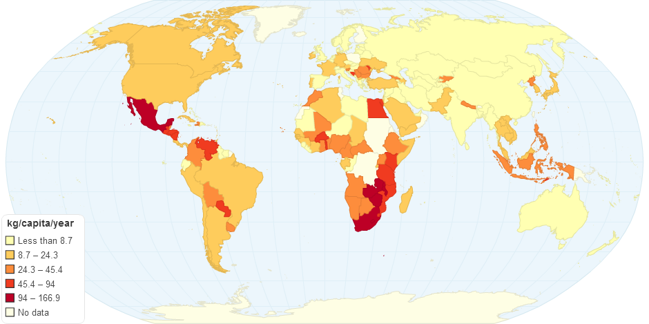 Maize consumption per capita in 2011