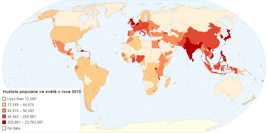 Hustota populace ve světě v roce 2010