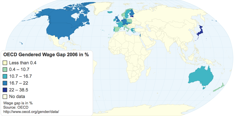 Oecd Gendered Wage Gap In 2006 In